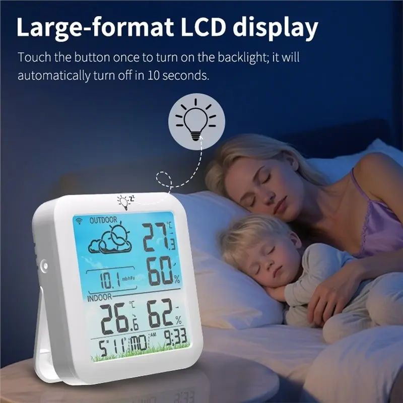 TFORU-Indoor/Outdoor Dual Temperature& Humidity Monitoring Wireless Weather Clock With Color Display Multifunctional