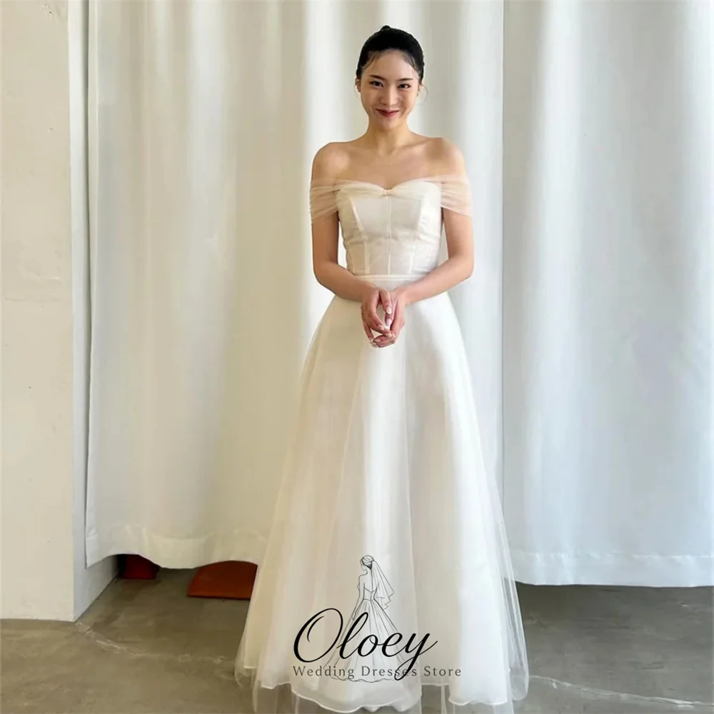 OLOEY Elegant Tulle Sweetheart Collar Customized Korea Wedding Dress Photo Shoot Off The Shoulder A‑Line Bridal Gown 웨딩드레스