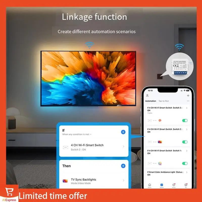 

Умный переключатель света Fresh Tuya Wi-Fi, 4-позиционный мини-выключатель, управляемый Яндекс, Alexa Google Home, простая установка