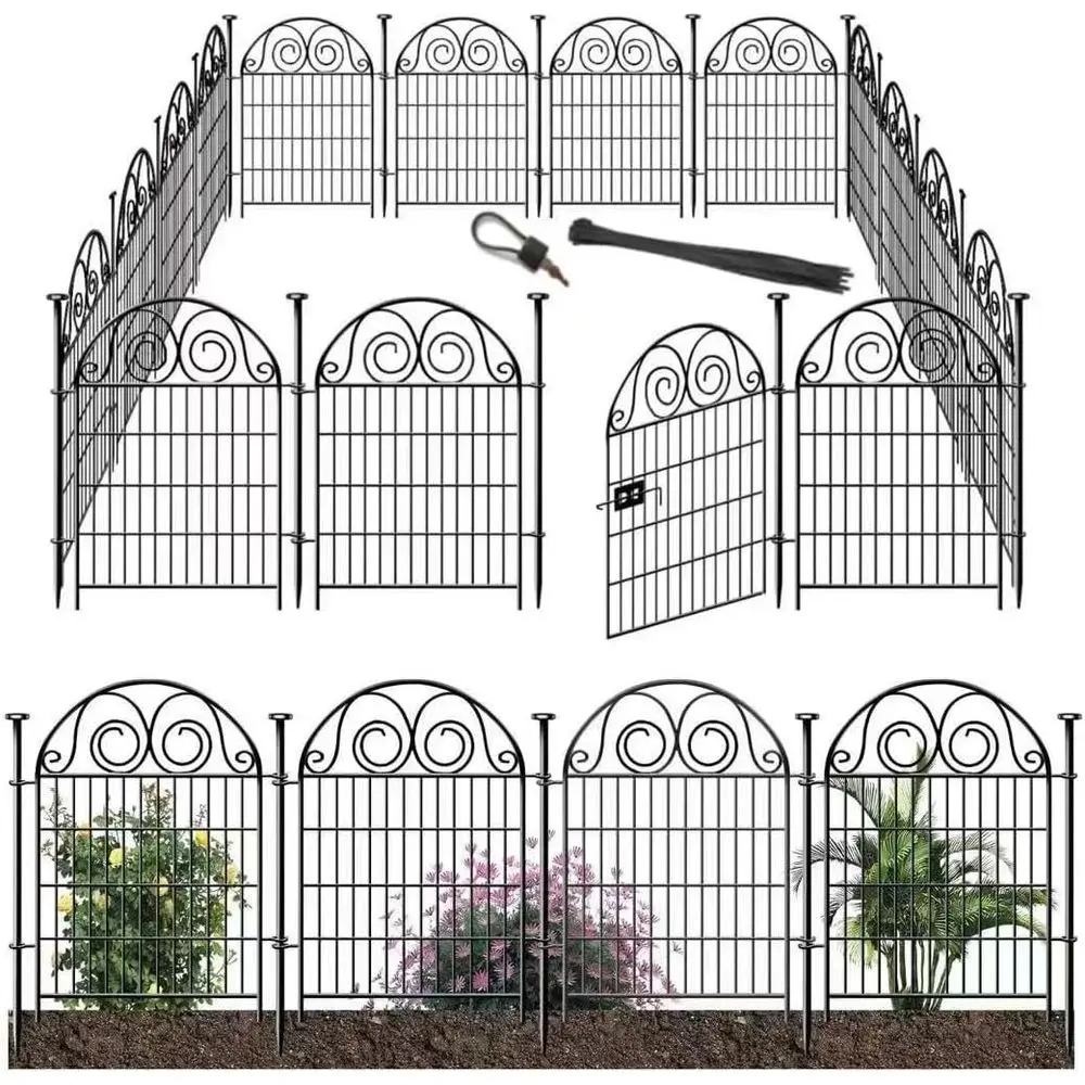 

36 Tall Garden Animal Barrier with Gate, 14-Panel Dog Digging Fence, Black Heavy-Duty Metal, Reusable for Outdoor Yard Protectio
