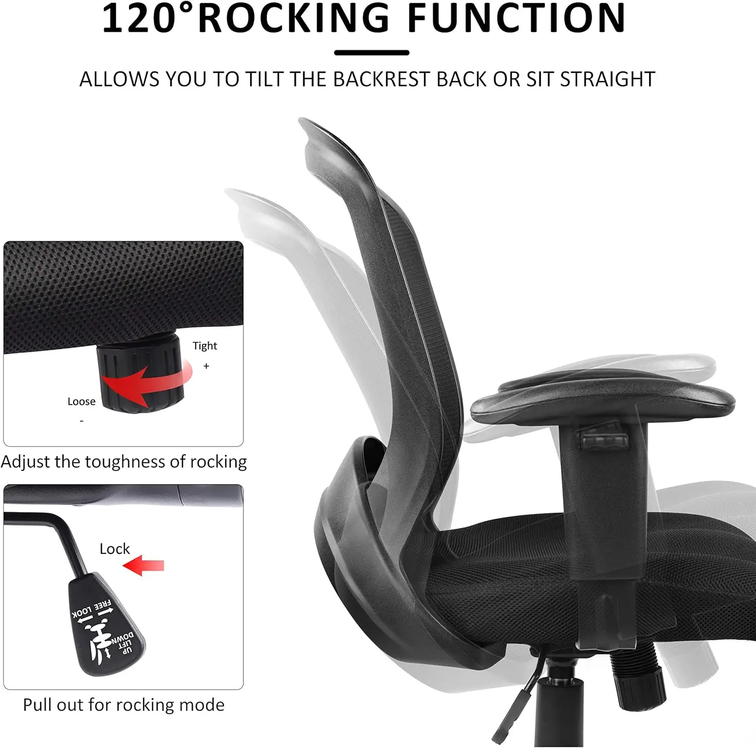 HYLONE Office Chair Computer Desk Chair Mesh Task Chair Swivel, Adjustable Arms, Lumbar Support, Adjustable Height, Rocking,