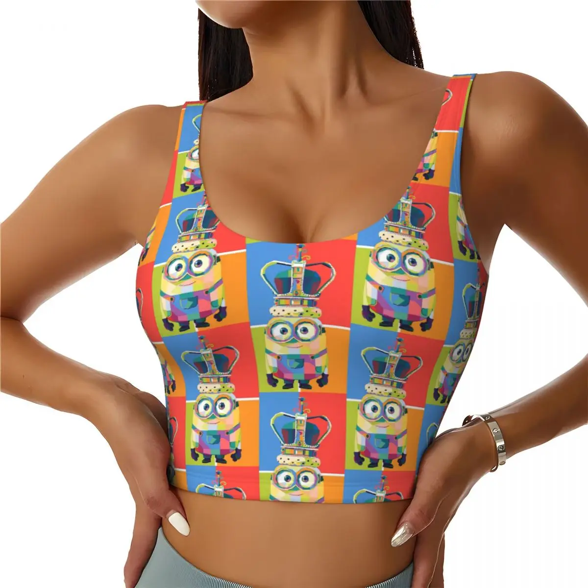 Custom Minions Crown Workout Crop Tank Tops for Women Running Sports Bras