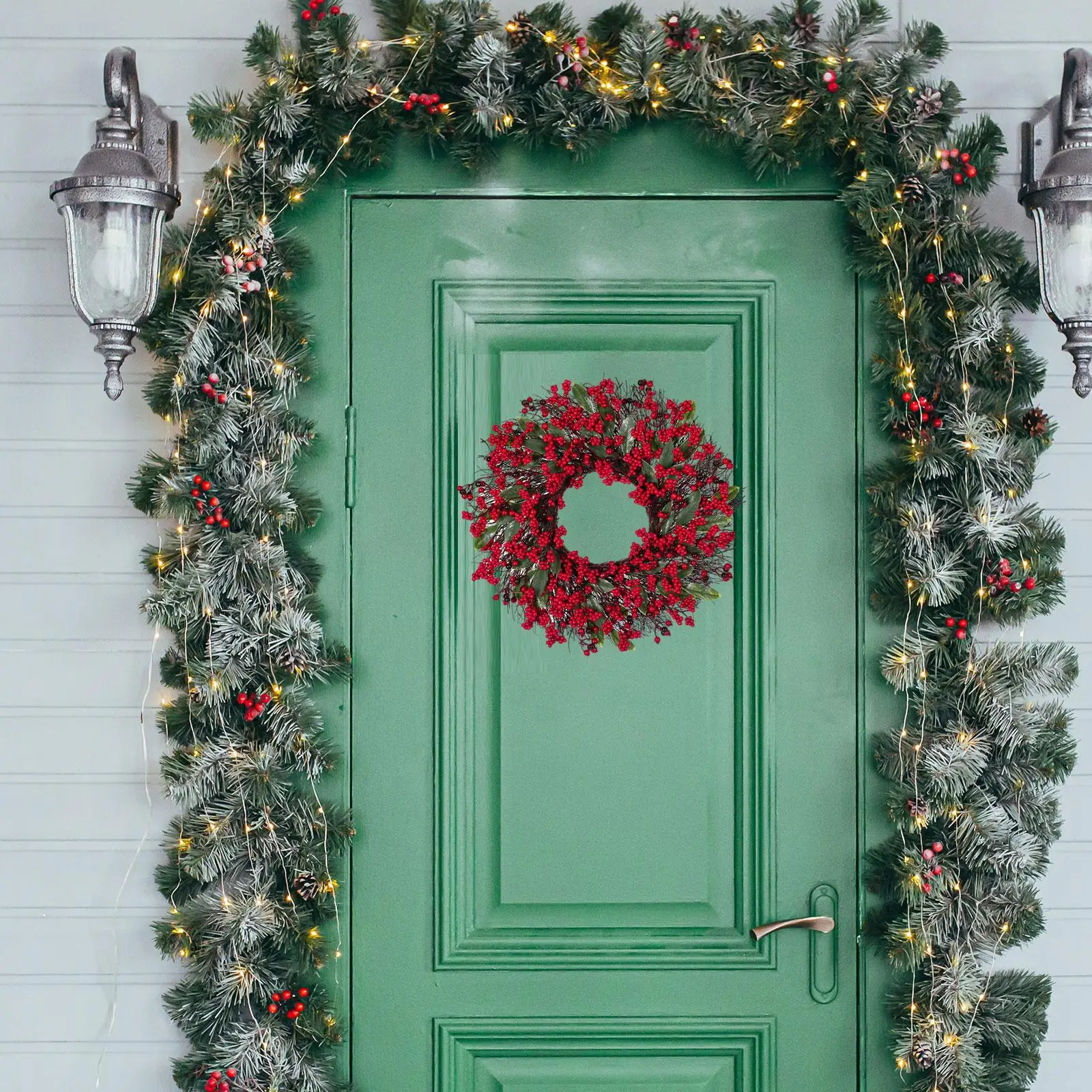 

Red Berry Wreath Door Hanging Ornament Party Xmas Decorations Artificial Christmas Wreath for Hotel New Year Thanksgiving
