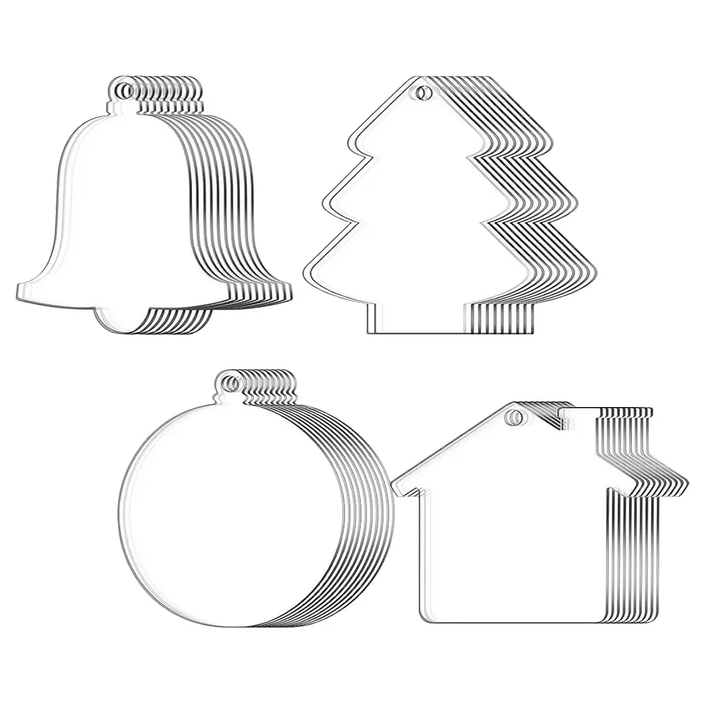 

40 set Clear Acrylic Christmas Ornaments Blank Diy Hanging Tags Tree Decor Xmas Party Props Bell Round Shapes Lightweight