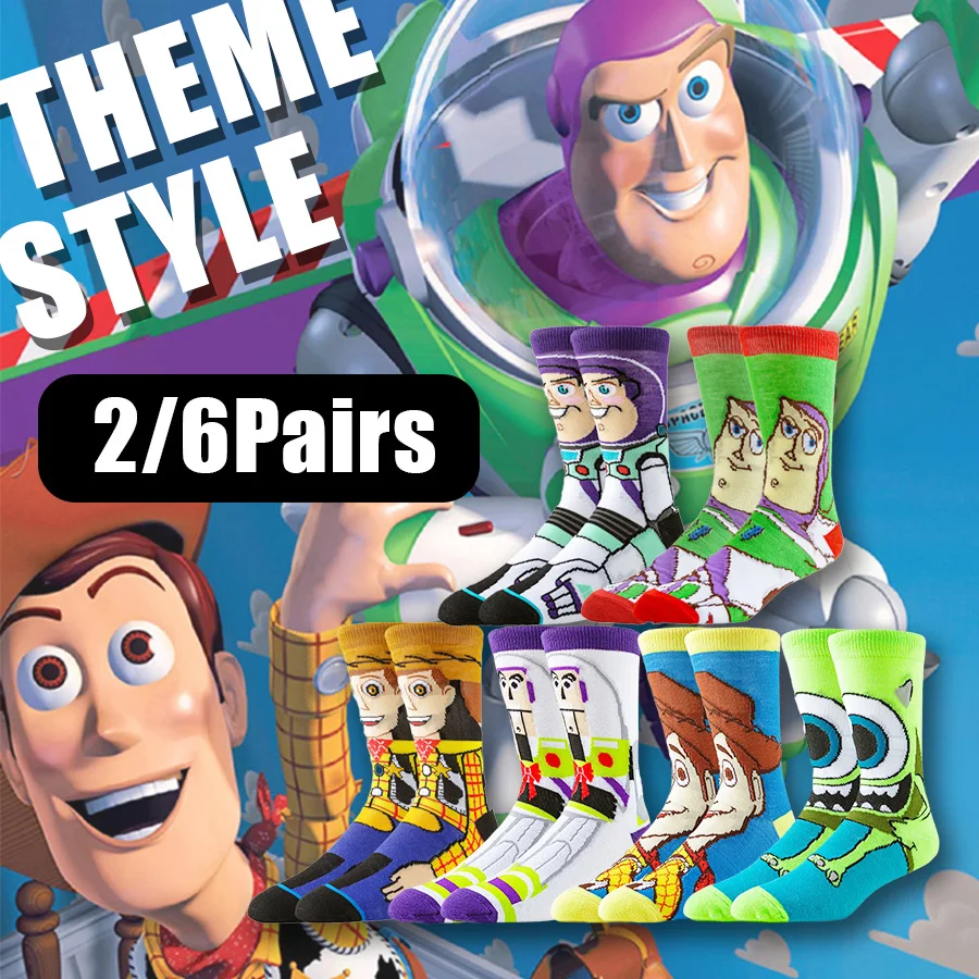 

2/6 пар Potdemiel Disney крутые носки с рисунком аниме для мужчин и женщин в стиле хип-хоп, уличная мода, новинка, забавные повседневные носки для экипажа