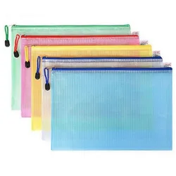 5 Colors, 5pcs Mesh Zipper Bag, Zipper File Bag, Letter Size A4, Suitable For Travel, School, Board Game And Office Supplies