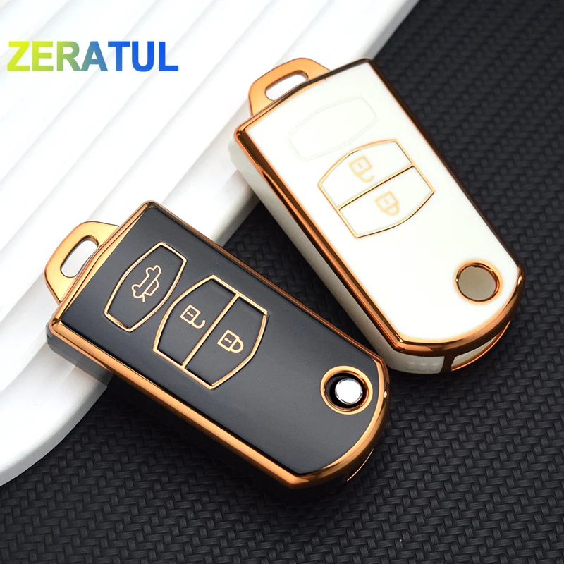 TPU Car Folding Key Case Cover 2 3 Button Shell Protector Keyless Fob Bag For Mazda 3 5 6 Series M6 RX8 MX5 Accessories