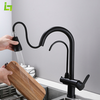 Black  Water Purification  Kitchen Faucet Hot and Cold Rotating Pull Out Brass Material Sink Mixer Drinking and Washing Tap