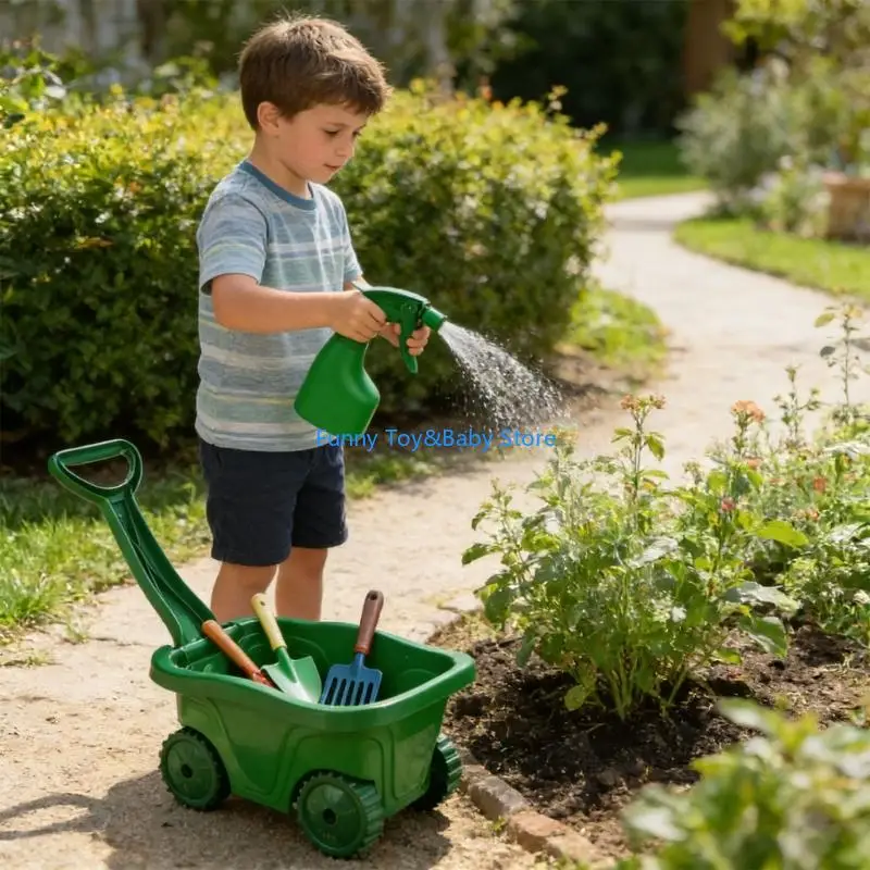 Paquete 7 equipos jardinería para niños con acabado, pala, azada y más para jugar aire libre forma segura y con