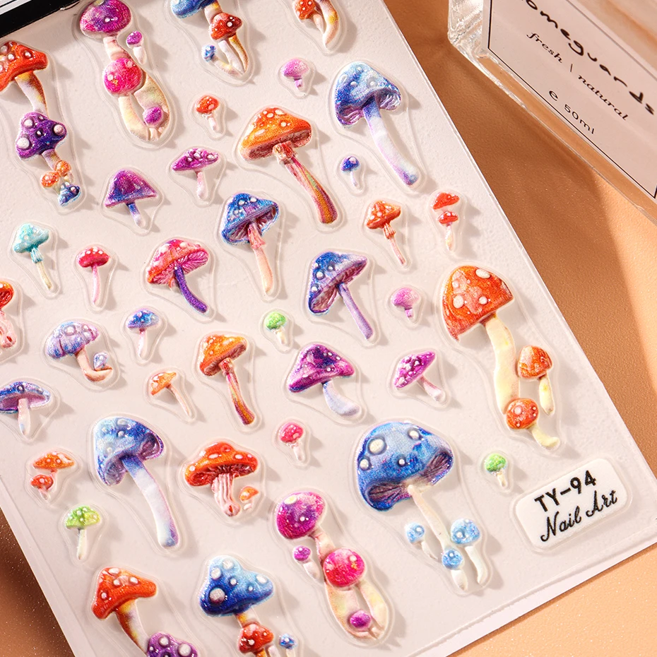 Pegatinas de Arte de uñas en relieve 5D, calcomanías autoadhesivas, diseños coloridos, deslizadores de esmalte de Gel, decoración de uñas DIY