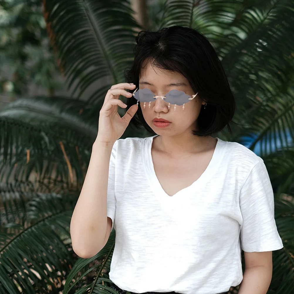 

2Pairs Sunglasses Rimless Cloud Shape Party Glasses Fashionable Lightweight Cool Trendy Sunglasses Women Rimless Glasses