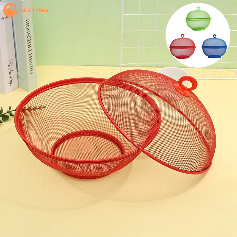 Caja de almacenamiento de Metal para mesa de comedor, cesta de frutas de malla con tapa para evitar moscas, cesta de cocina, soporte para frutas y verduras, suministros de cocina