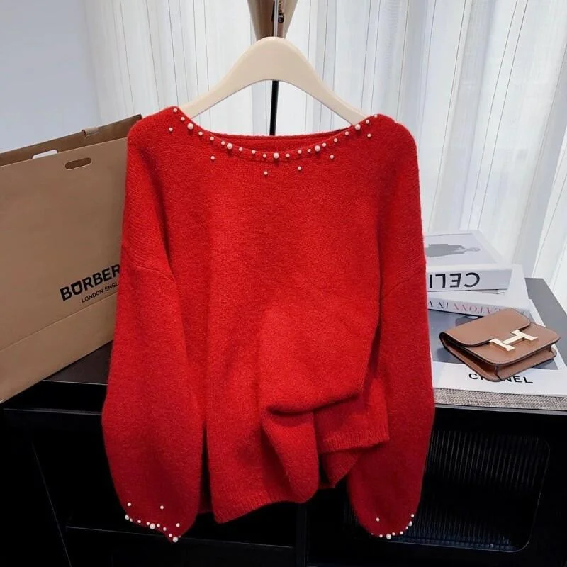 

Fashionable Pullover Korean Style Sweater Long Sleeve Loose New Knit Tops Outerwear for Women Autumn Winter Casual Wear Cozy