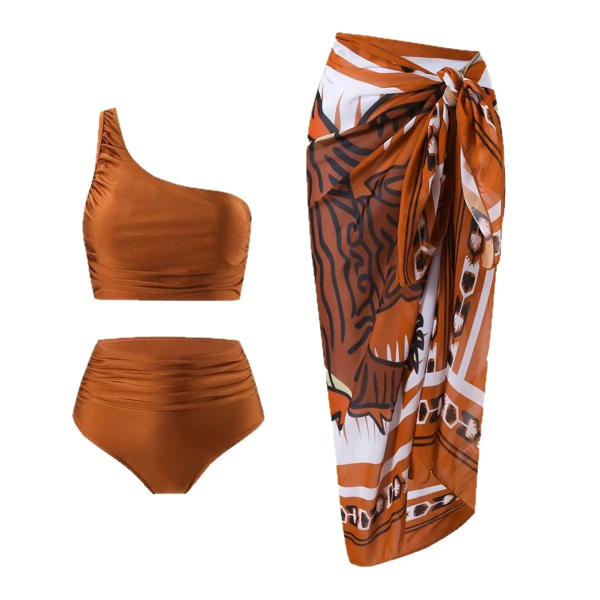 With Skirt One Shoulder Bikinis Women Swimwear Female Swimsuit Three-pieces Bikini Set Padded Bather Bathing Suit Swim