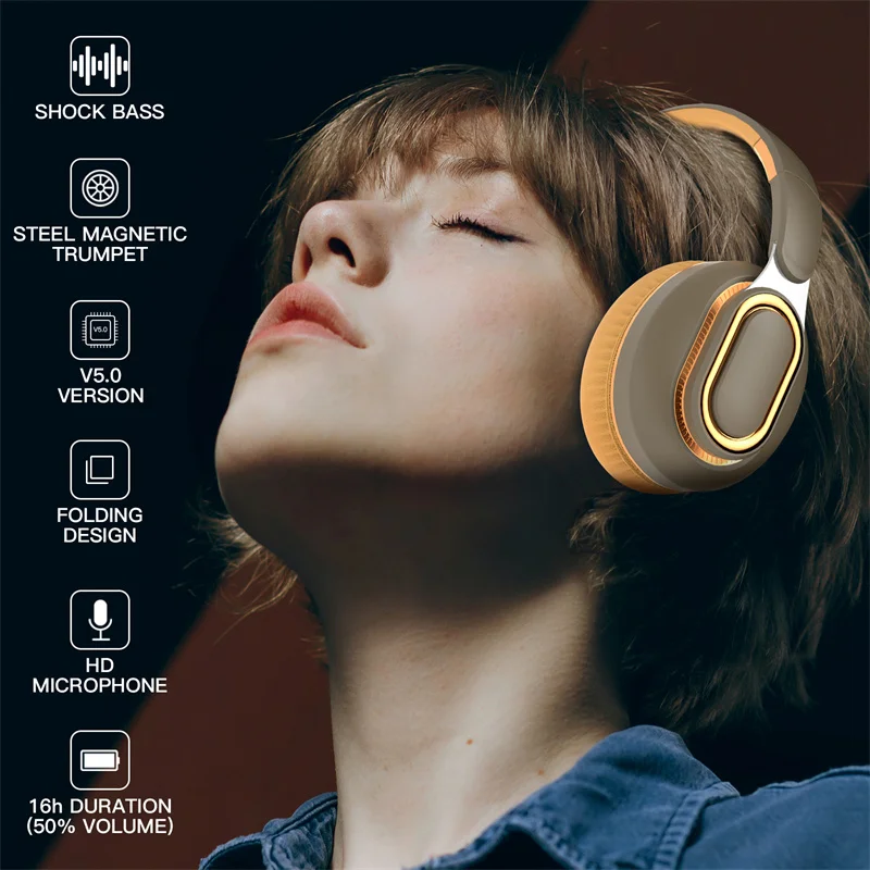 Tourya H7 Wireless Headphones Bluetooth Headset Foldable Noise Reduction Bass Stereo Earphones with Mic for phone,pc,office,tv