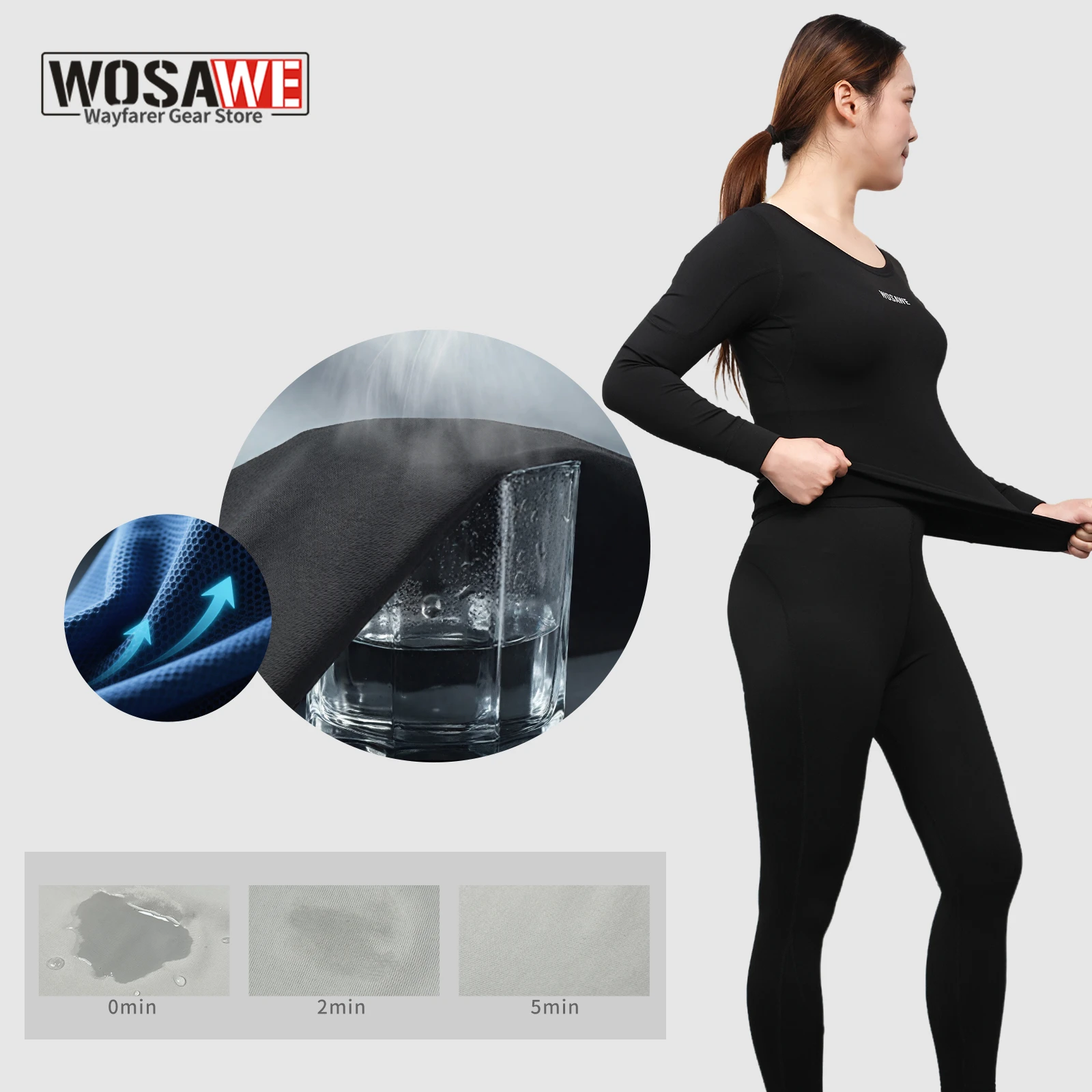 

WOSAWE Women's Motorcycle Compression Shapewear Base Layer Set Slim Fit Quick Dry Sports Underwear Top Pants for Gym Training