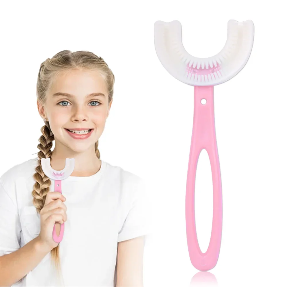 360 Degree U-shaped Children Toothbrush for 6-12 Years, Soft Silicone Brush for Kids Oral Care