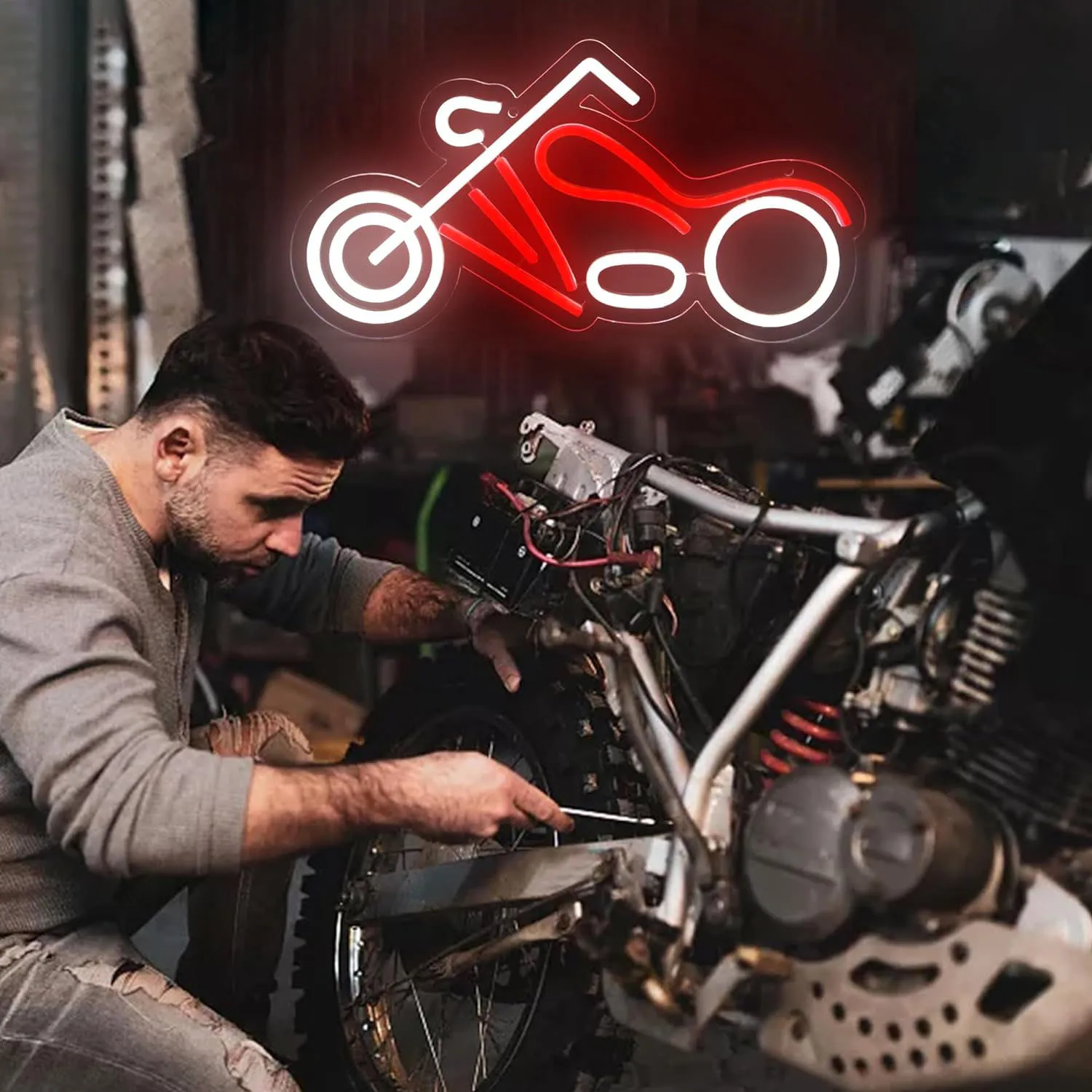 Motorcycle Neon Sign USB Dimmable LED Neon Light Sign for Drink Bar Man Cave Bedroom Hotel Shop Garage GameRoom Party Wall Decor