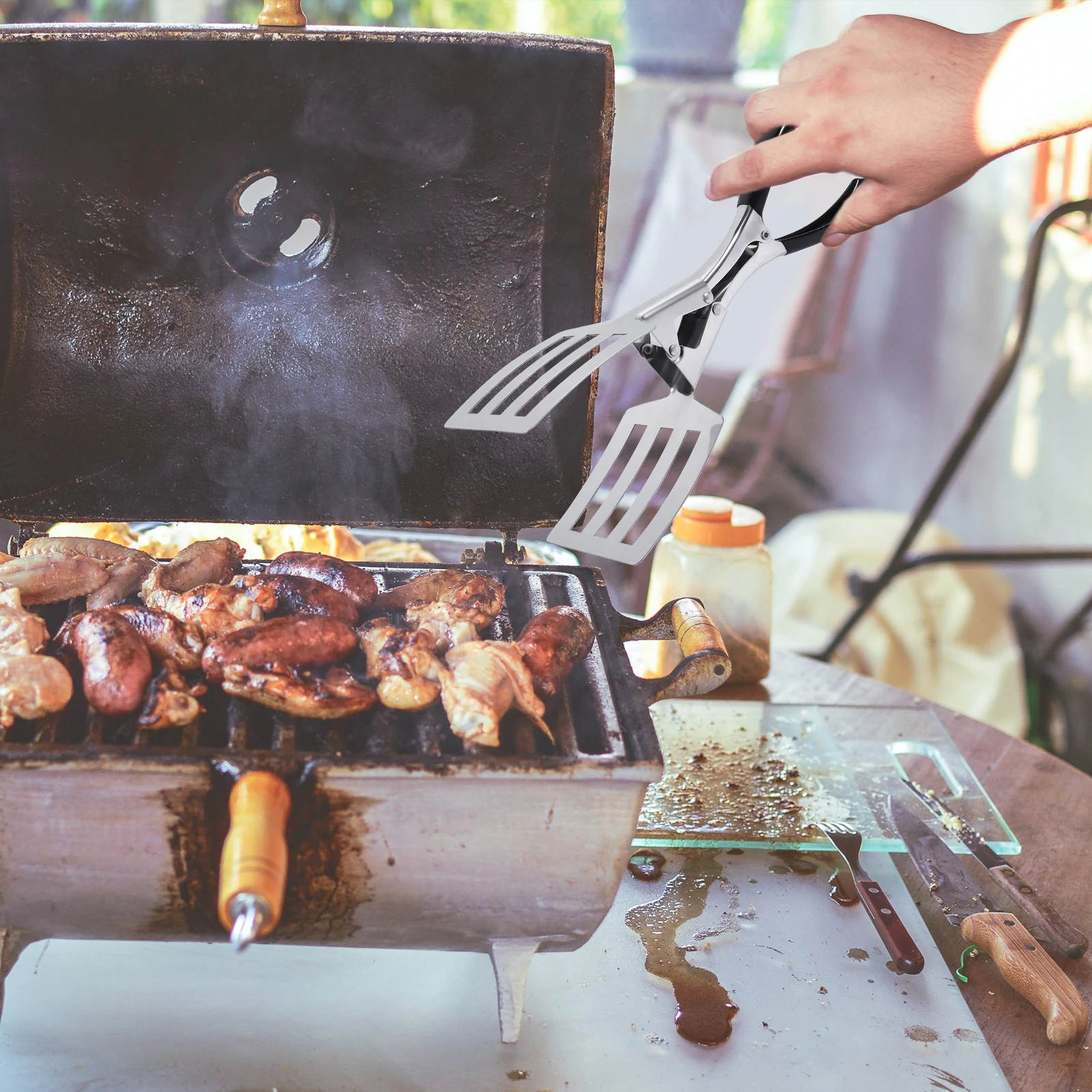 

1pcs Stainless Steel Bbq Tong Heavy Duty Food Clamp Ergonomic Non-Slip Grip For Grilling Steak Bread Oil Draining Kitchen Tools