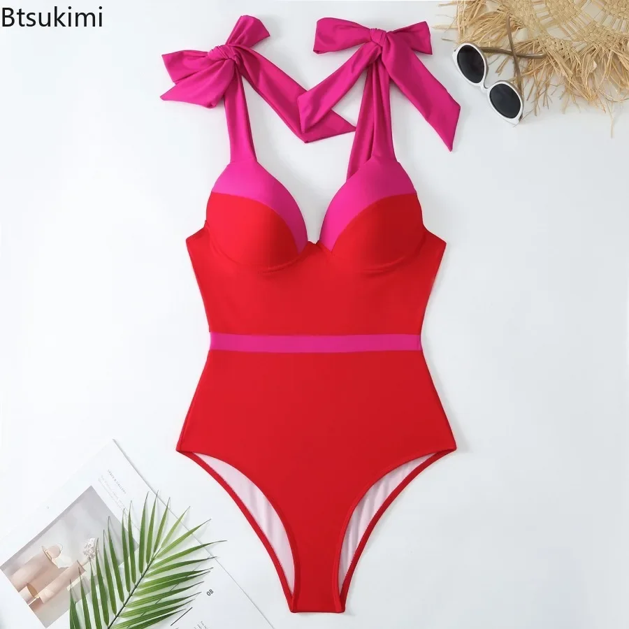 One Piece Lace-up Suspenders Swimsuit with Cover Up Skirts Women Fashion Splice Beach Swimwear Ladies Sexy Backless Bikini Sets