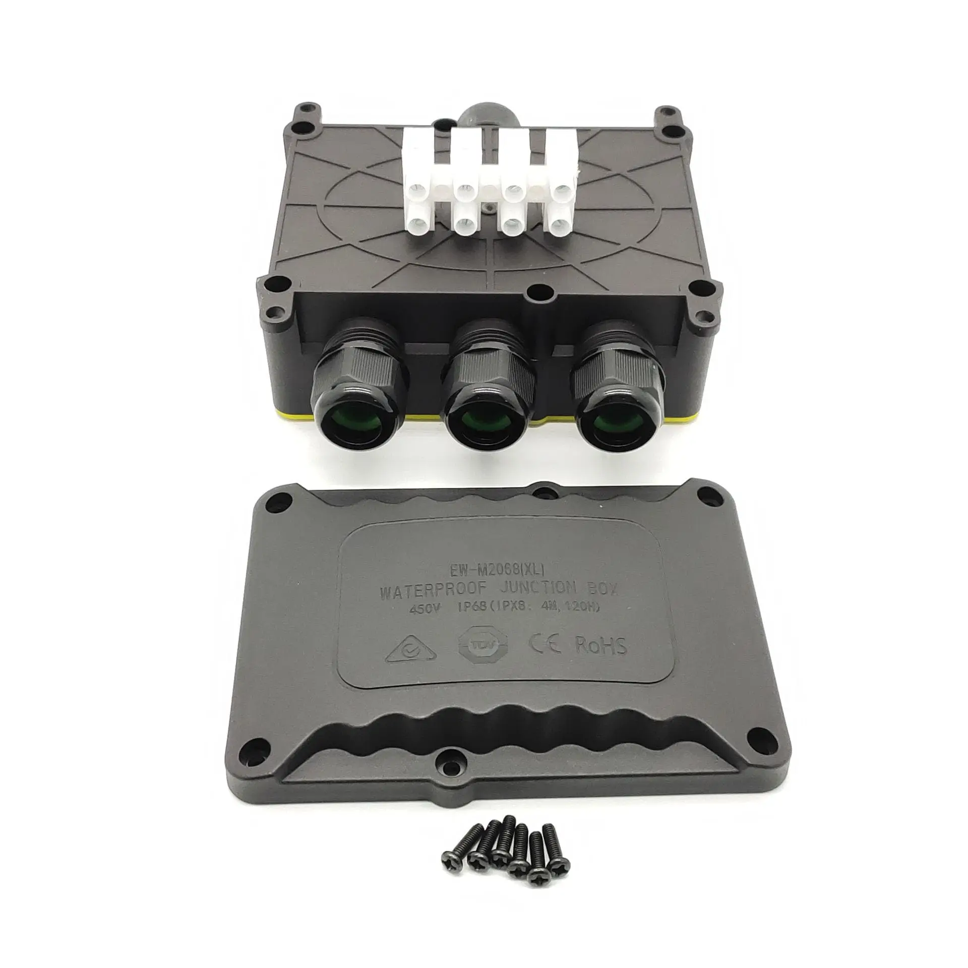 IP68 Waterproof Junction Box 4 Way Outdoor Electrical Enclosure with Terminals Flame Retardant Cable Connector M20 Gland 9-12mm