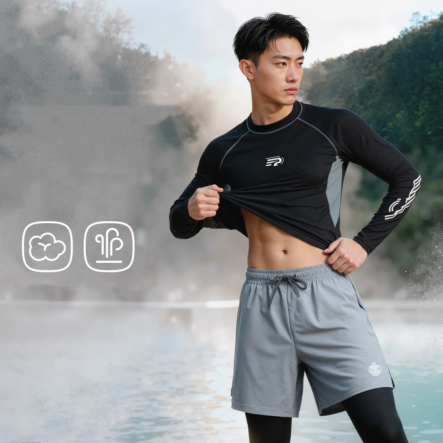 361Men 2Pcs Long Sleeve WaterProof Surfing Beach Rash Guard Sun Protection Professional Quick-Drying Bathing Swim Shirts+Pants