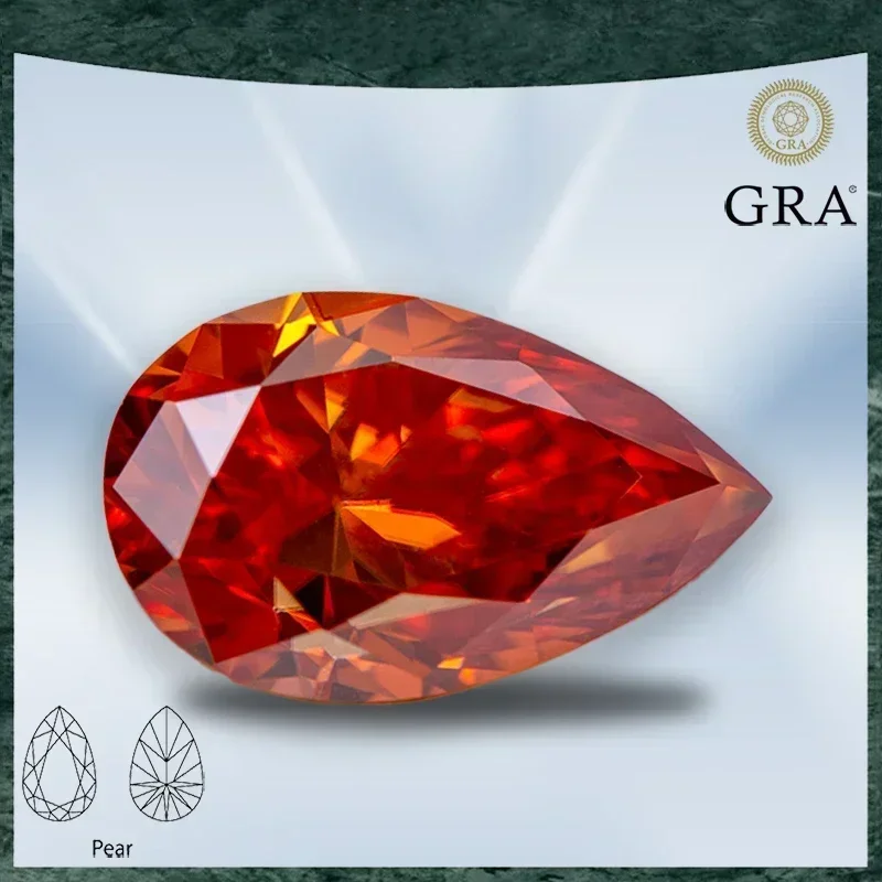 

Moissanite Stone Pear Shaped Orange Colour VVS1 with GRA Certificate for Gemstone Charms Beads Top Jewelry Making Materials