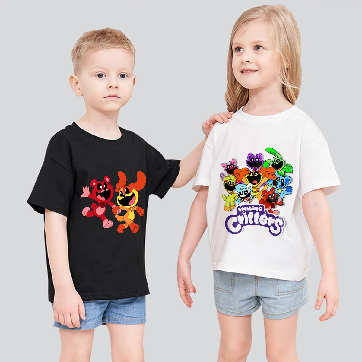 Smiling Critters T-shirts Catnap Hopscotch Bearhug Kids Clothes Boys Girls Short Sleeve Tops Children Clothing Summer Cotton