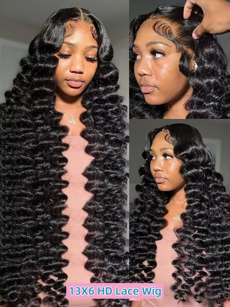 40 นิ้ว Curly หลวม Wave 13x7 HD ลูกไม้ด้านหน้าวิกผมมนุษย์บราซิล 250% หลวม Deep Wave วิกผม 13x6 วิกผมลูกไม้ด้านหน้าด้านหน้าสําหรับผู้หญิง