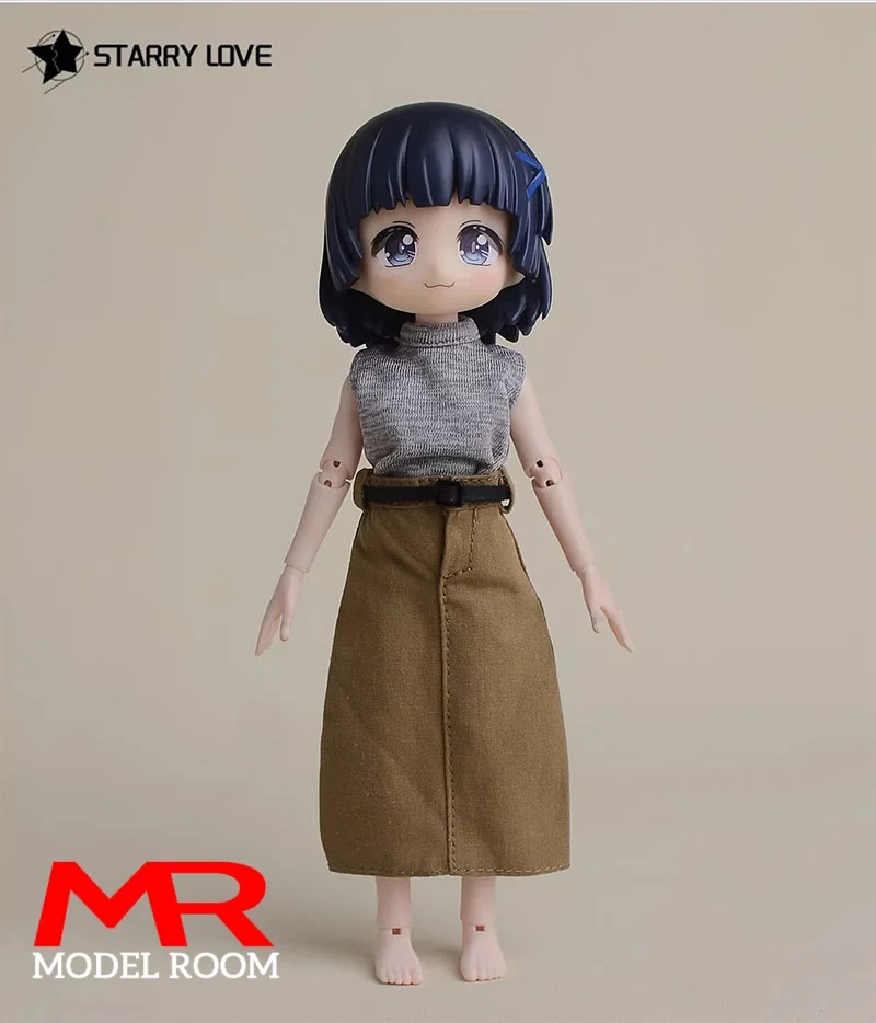 Saia Feminina de Comprimento Médio Escala 1/12 para Bonecas BJD Asi 3.0 e Figuras de Ação Romankey de 6''