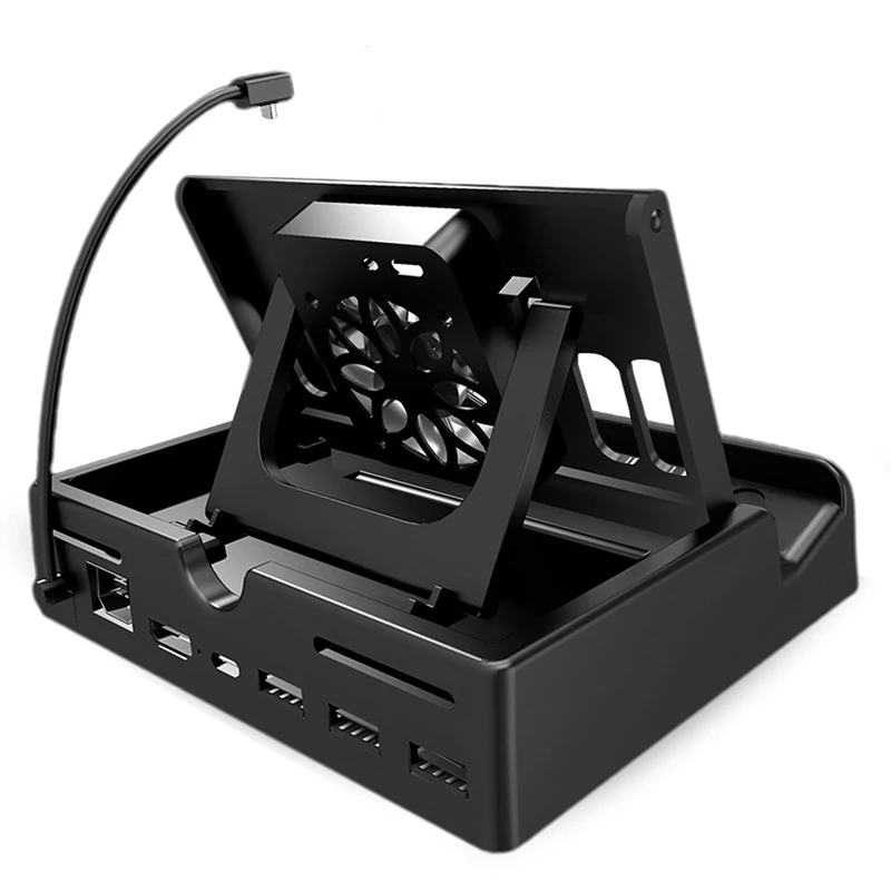 For Steam Deck Dock 6-In-1 Dock Black ABS With Cooling Base Compatible 4K@60Hz RJ45 Gigabit Ethernet PD100W Hub