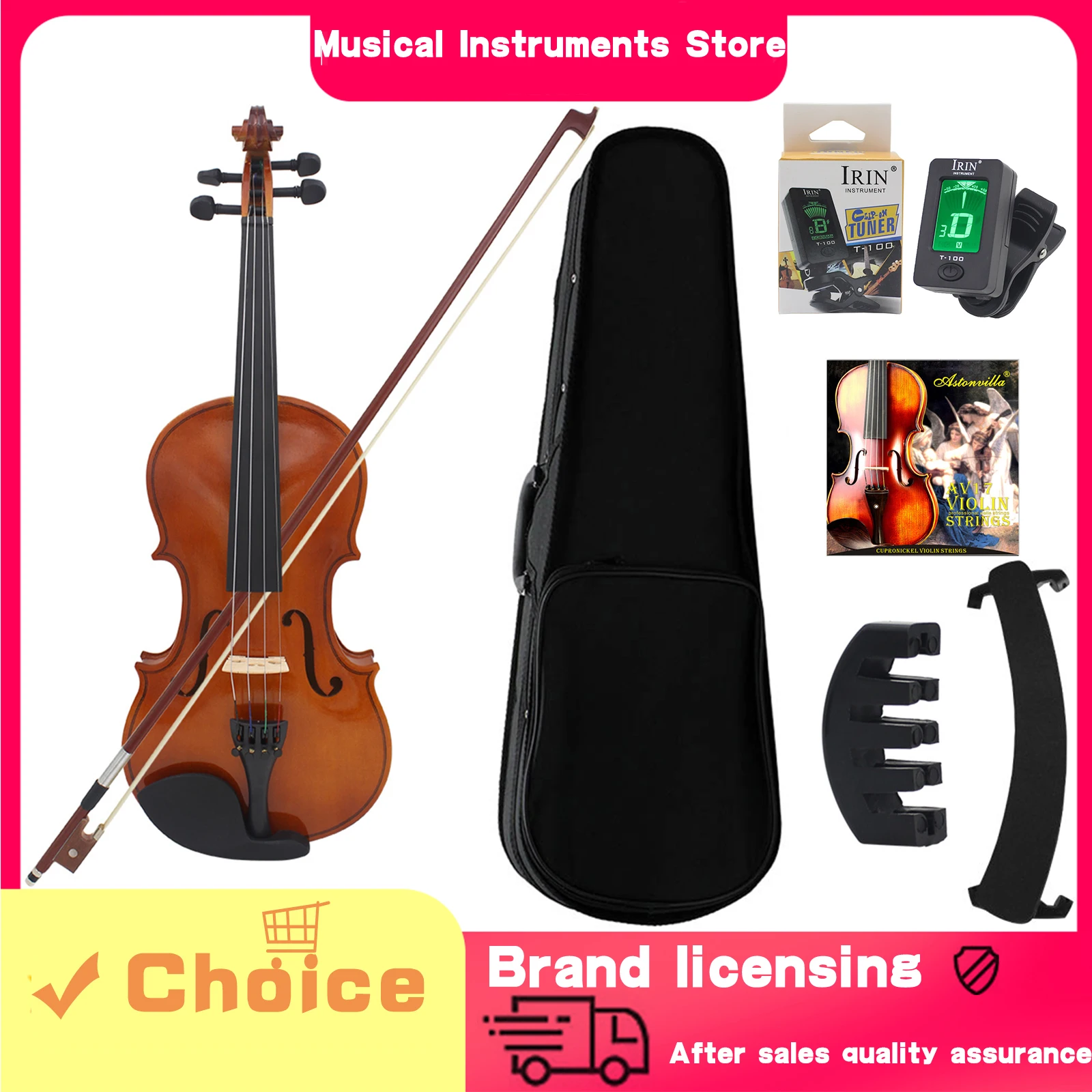 

Astonvilla Acoustic Violin Set 1/2 1/4 1/8 3/4 4/4 Full Size Natural Solid Wood Violin With Tuning Accessory Beginner Practice