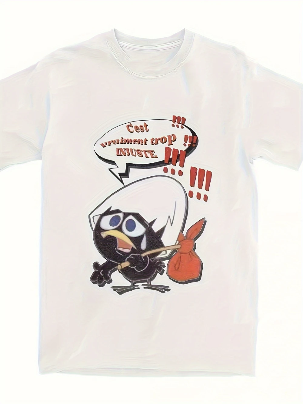 Men'S Calimero Cartoon Chicken Graphic Tee Humorous French Phrases and Animal Short-Sleeve Tee Quick-dry Polyester Tee