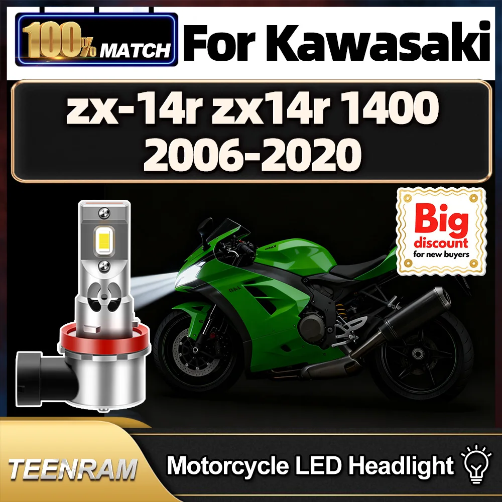 

TEENRAM Motorcycle LED Headlight Bulbs Moto Headlamp Ampoules For Kawasaki zx-14r zx14r 1400 2006 2007 2008 2009 2010 2011-2020