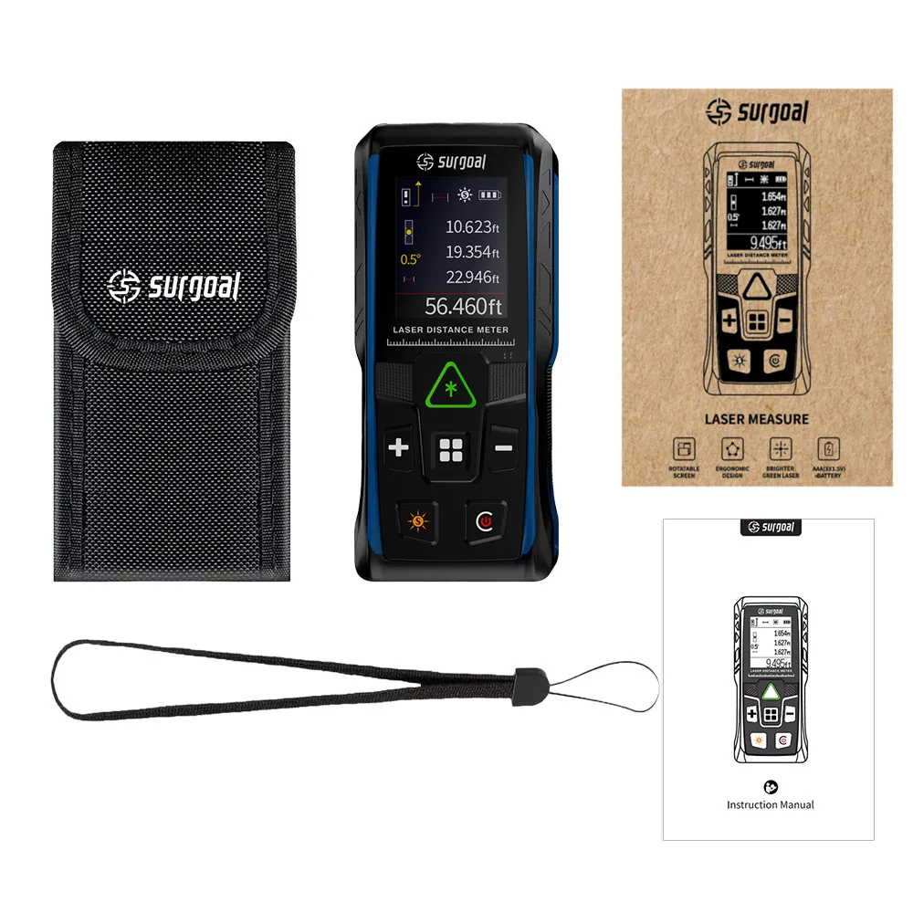 Telémetros láser verdes con pantalla a color, 100m, multifunción, con medidor de vibración de nivel Digital, cinta láser