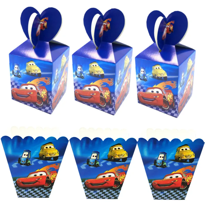 6/24pcs Paper Candy Popcorn Boxes Disney Cars Theme Lightning McQueen Gift Box Kids Birthday Party Boxes Decoration Supply