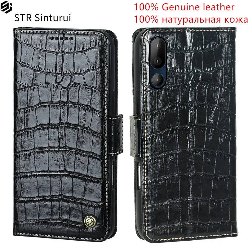 

STR 100% Genuine crocodile grain leather card Slot Wallet Cover For HTC U24 U23 Pro U20 Desire 22 Pro 20+ shockproof phone Case
