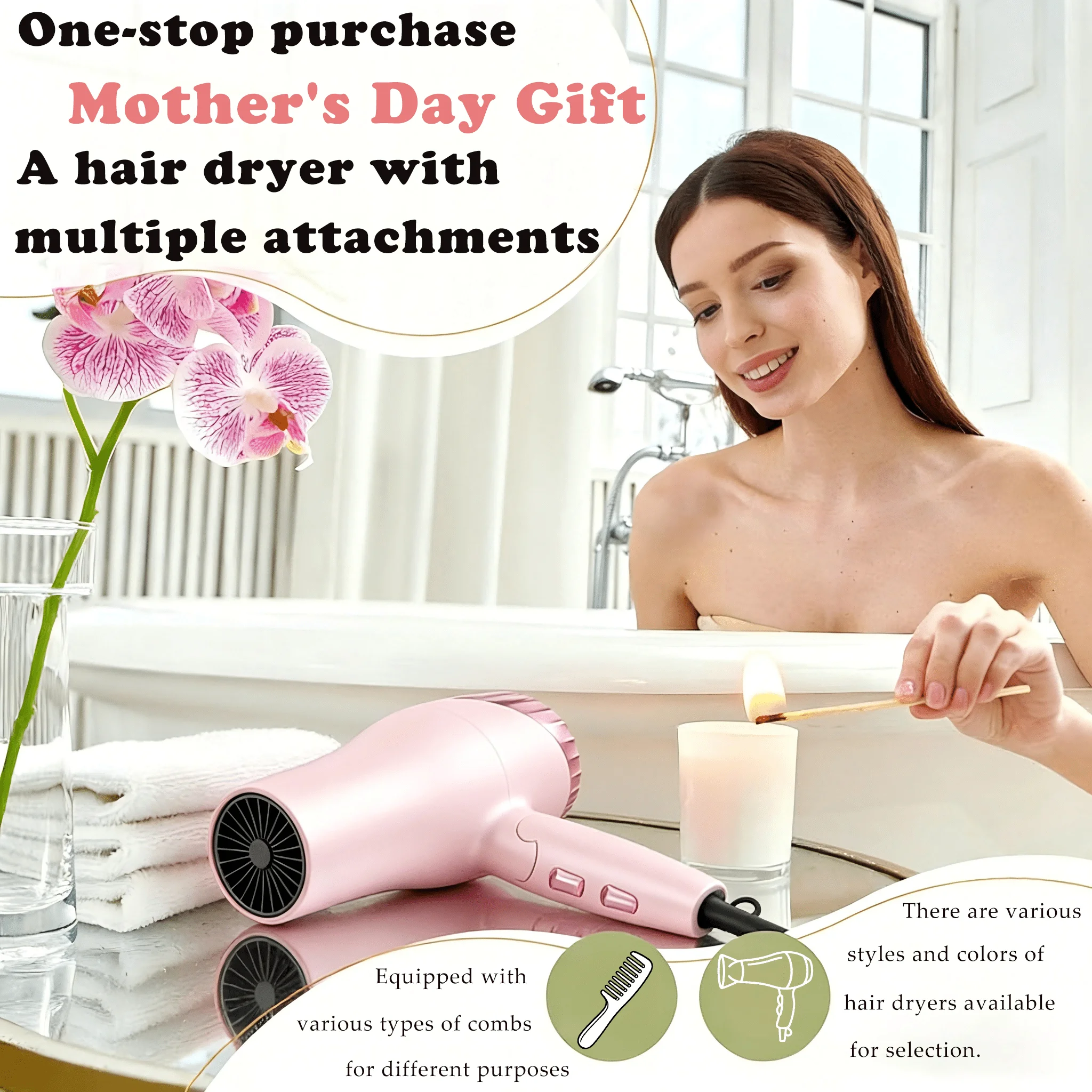 Morfone 9pcs Multiple Foldable Fast Drying Hair Dryer With Diffuser For Curly Hair, Nozzle And For Women And Men, Lightweight, Good Power Portable Hairdryer For Travel, Control Gentle, Beautiful And Portable, Beautiful, Ideal Gift