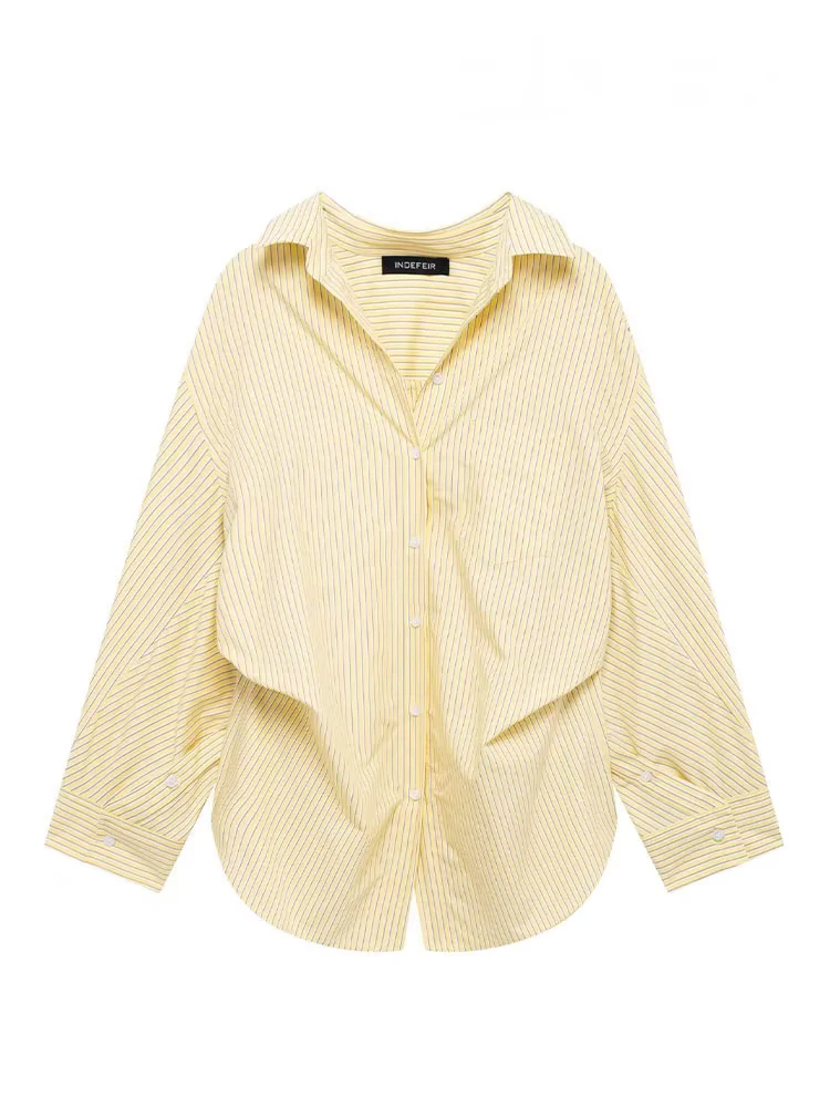 HH femmes mode polyvalent rayé à manches longues 8 couleurs chemise femme nouvelle épissage revers ample simple boutonnage chemises décontractées