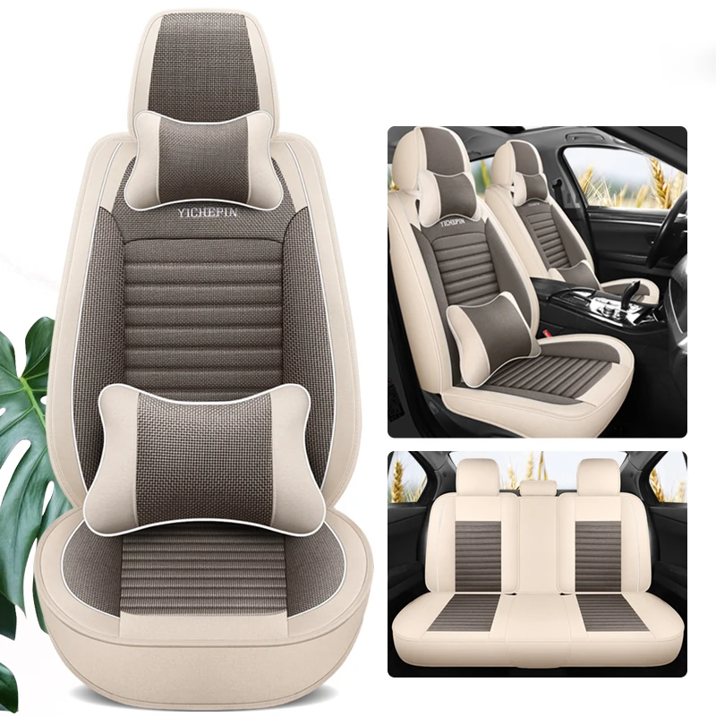 

Flax Car Seat Covers For Hyundai Solaris Niro Dodge Journey Caliber RAM 1500 Challenger Auto Interior Accesorios Breathable