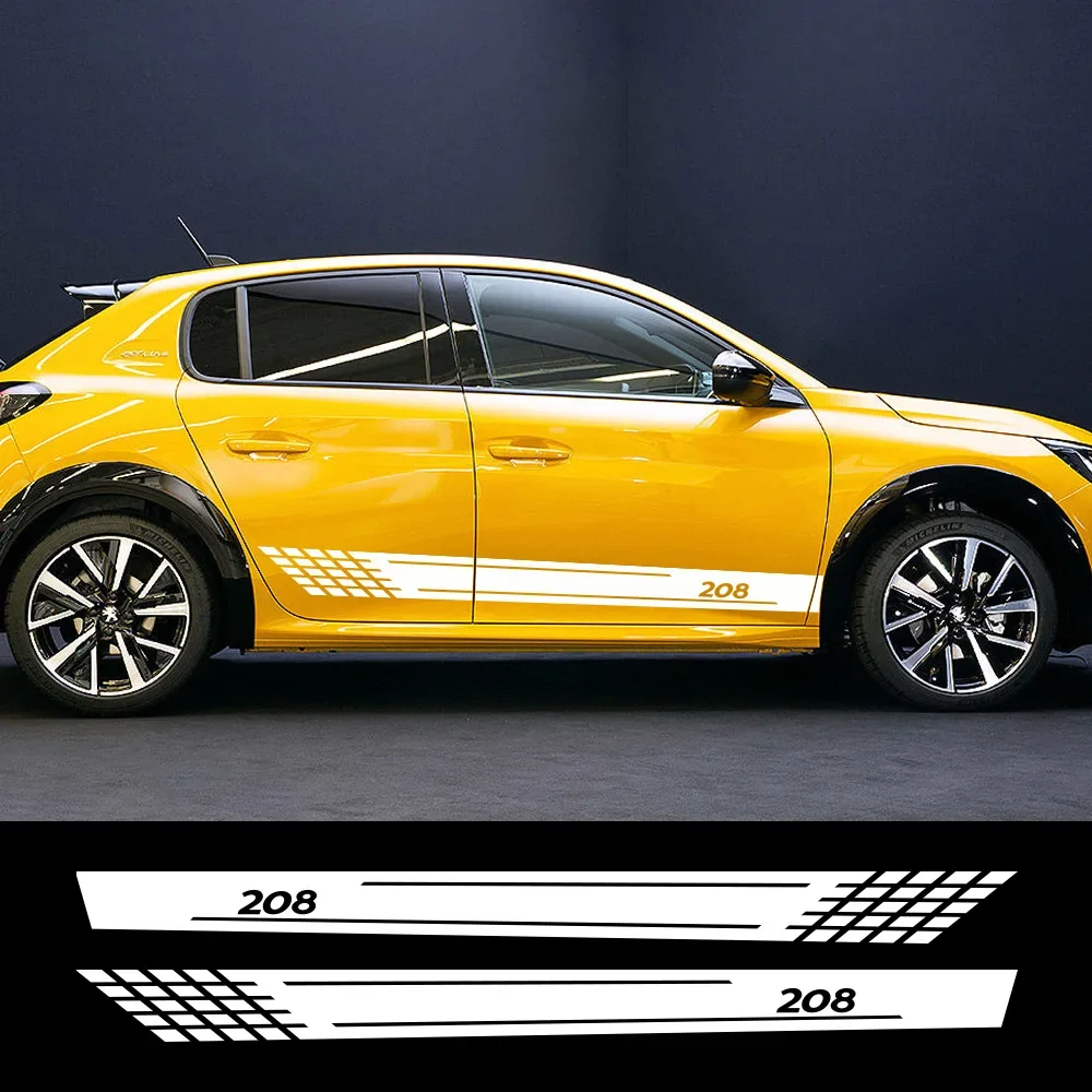 2PCS Auto Porta Gonna Laterale Strisce Adesivi Per Peugeot 208 gt Tuning Accessori Auto Linea Grafica Vinile PVC Decalcomanie