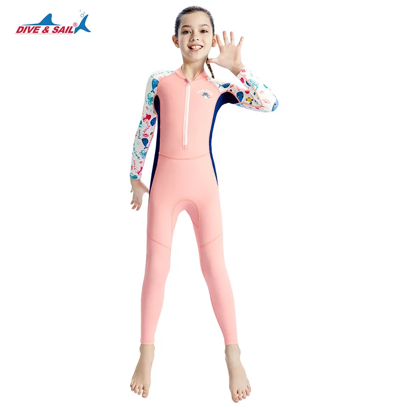 UPF50+ Dive Skin Kids Full Body Swimsuit One Piece Long Sleeve Rash Guards Sun Protection Sunsuit SwimwearOne-pieece Boys Girls