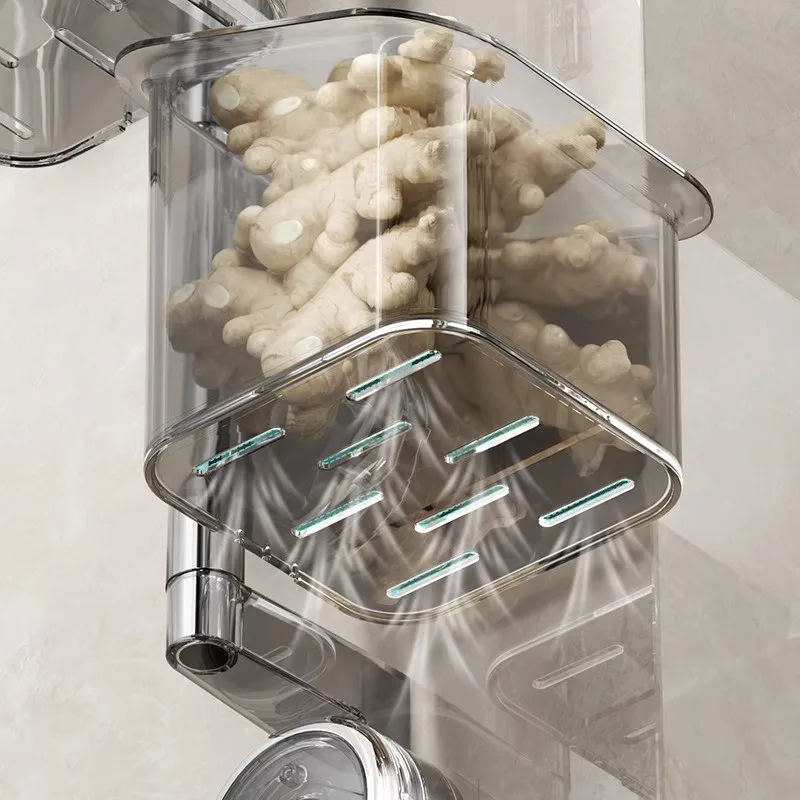 Picture 5: Kitchen Storage Box Suction Cup Wall Hanging Elf Garlic Onion Storage Device No Drilling Required L-aped Corner Rack