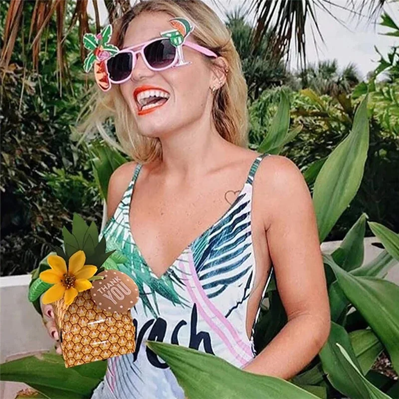 【شعبية】50 قطعة من علبة حلوى الأناناس كوكي هاواي لتعبئة الهدايا وحفلات الهدايا وحقيبة Luau لتزيين أعياد الميلاد والزفاف في الصيف