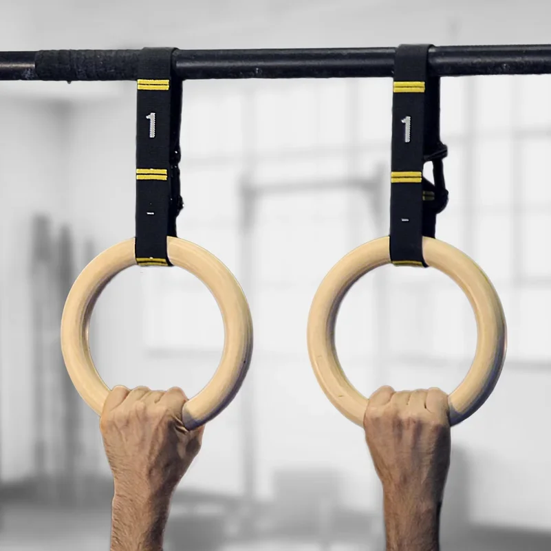 32MM Wood Gymnastic Rings Non-Slip Wooden Ring with Adjustable Straps  for Home Fitness Pull Up Strength Training Body Shaping
