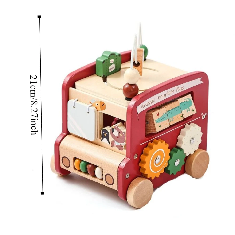Juguetes Montessori de madera para educación temprana, rompecabezas de sonido, autobús de actividad, juguete para bebé, instrumento Musical portátil interactivo, Juguetes