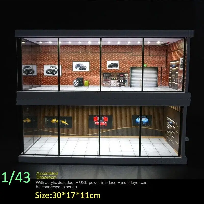 Diorama 1: 43 โชว์รูมรถที่จอดรถฉากรุ่น LED City รถโรงรถฉากจอแสดงผลรุ่น