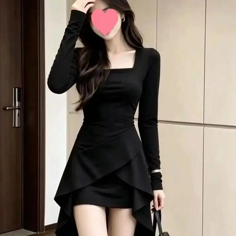 Hot 2026 Spring Autumn New French Women Hepburn Style Dress Fashion Niche Design Sense Temperament Versatile Irregular Dress