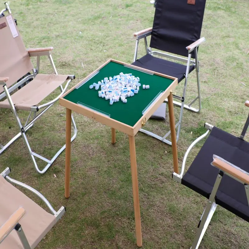 Indoor and Outdoor Games Table Simple Folding Mahjong Table with Cup Holder Outdoor Entertainment Wooden Games Table