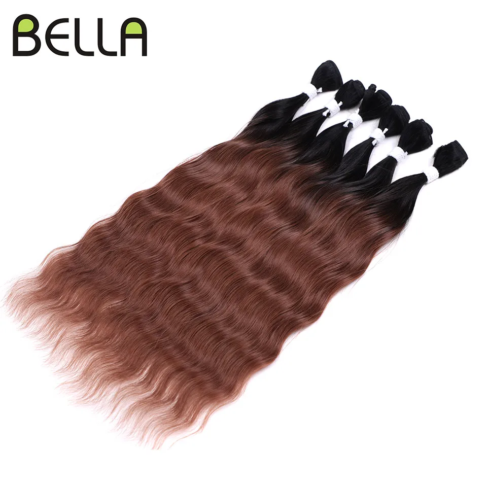 Bella 20 inch Loose Water Wave Hair Bundles 6Pcs Synthetic Hair Extensions Ombre Brown Body Wave High Temperature Fiber Hair